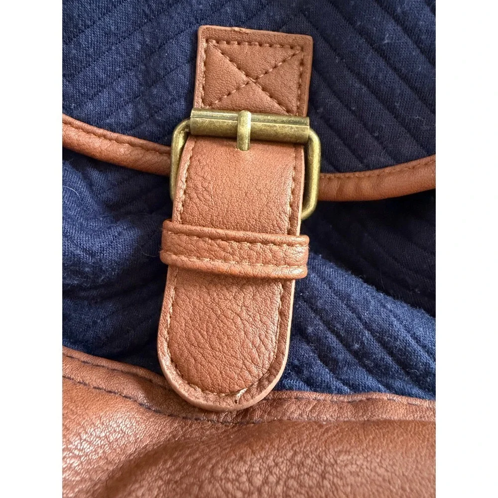 Madden Girl Quilted Lined Mini Backpack Brown Leather Navy Cotton Boho